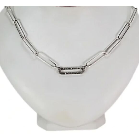~ Marlyn Schiff Pave Link Necklace 16-18" Silvertone / Cubic Zirconia - Picture 3 of 15